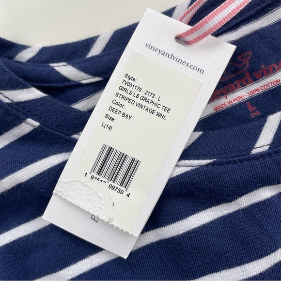 Vineyard Vines Girls Navy White Striped Graphic Long sleeve Tee Large 14 NWT - Picture 6 of 6